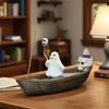 Halloween Resin Ghost Boat Backflow Incense Burner Creative Aromatherapy Holder With Skull Design For Home Desktop Decoration