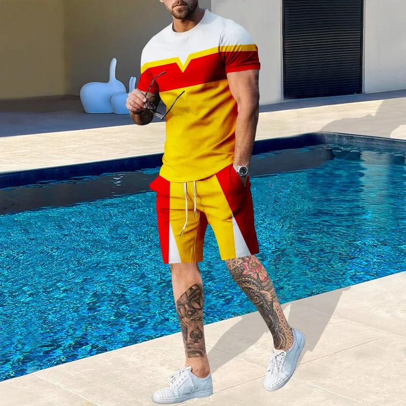 Мужской спортивный костюм для отдыха, фитнеса, летний дышащий освежающий короткий рукав, свободная мужская рубашка, костюм в стиле Y2K