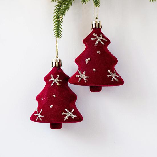 2 Pcs Velvet Christmas Ornaments Shatterproof Glitter Sequins Flocked Bell/Candy Cane/Ice Isicle Hanging Decoration for Xmas Tree Holiday Party Decor