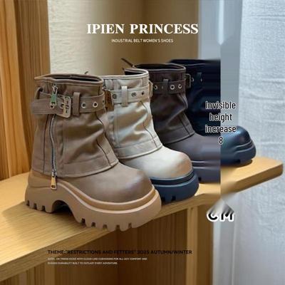 Meilaide 2025 Осенние Потертые Винтажные Черные Короткие Ботинки на Толстой Подошве в Британском Уличном Стиле