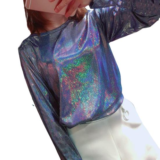 Женская Свободная футболка с длинными рукавами и блестками, украшенная блестящими светоотражающими буквами, футболка, круглый пуловер, топы