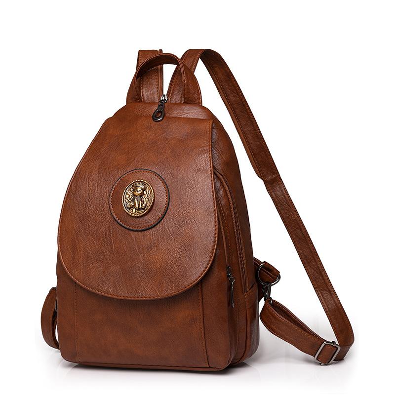 PU Backpack Women's Solid Color Large Capacity Travel Backpack