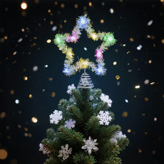 1/2Pcs Christmas 3D Tree Top Star Glittered Decoration with LED Lights Colorful Silk Threads Visual Appeal Holiday Seasonal Decor