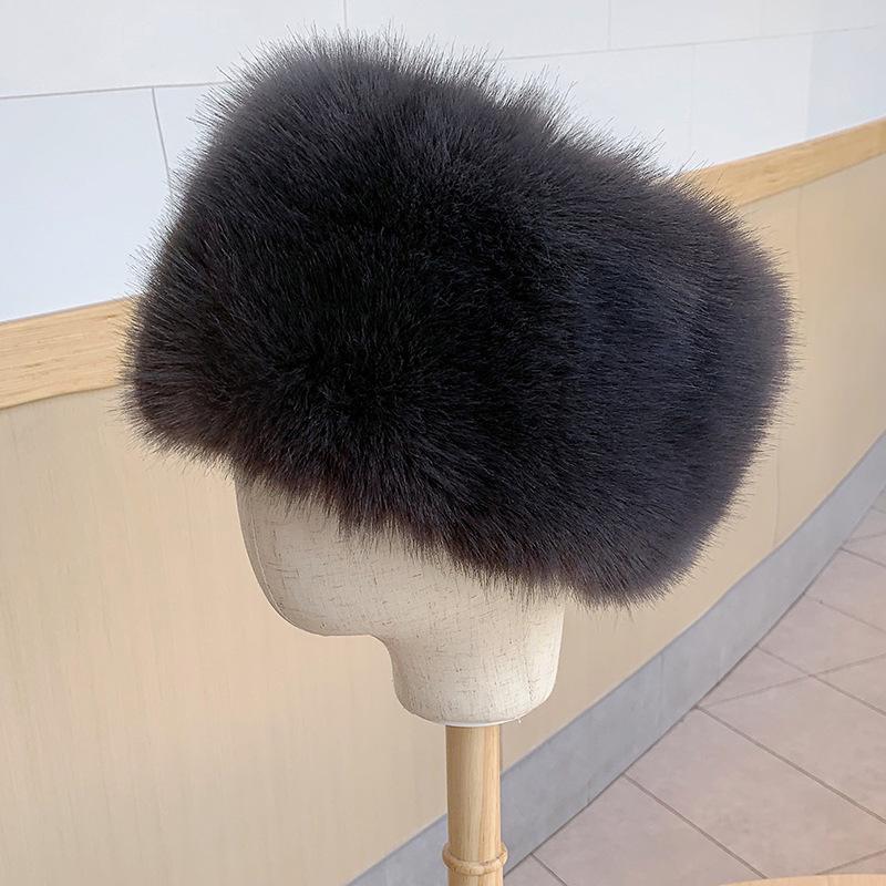 Women Hats Headband Winter Earwarmer Ski Hats Russian Tick Fluffy Imitation Fox Fur Cap Empty Top