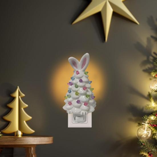 Пасхальный кролик, лампа на дереве, смоляная машина-кролик, мигающая декоративная лампа, светодиодная подсветка, фигурка животного, статуя, скульптура, весеннее пасхальное украшение для рабочего стола