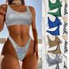 Новые европейские и американские модные купальники, пляжные бикини, однотонные, сексуальные, женские, раздельные, треугольные, бикини