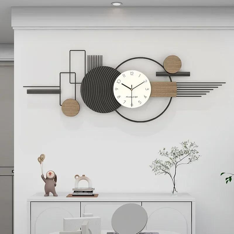 Металлические настенные часы большого размера с коваными элементами, предметы интерьера для гостиной, ресторана, фоновое украшение, современные настенные часы с черными полосами