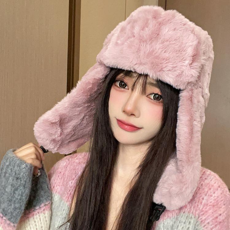 Зимняя теплая шапка Lei Feng Big Ear 2024: Мужская и женская ветрозащитная шапка из меха кролика для езды на велосипеде