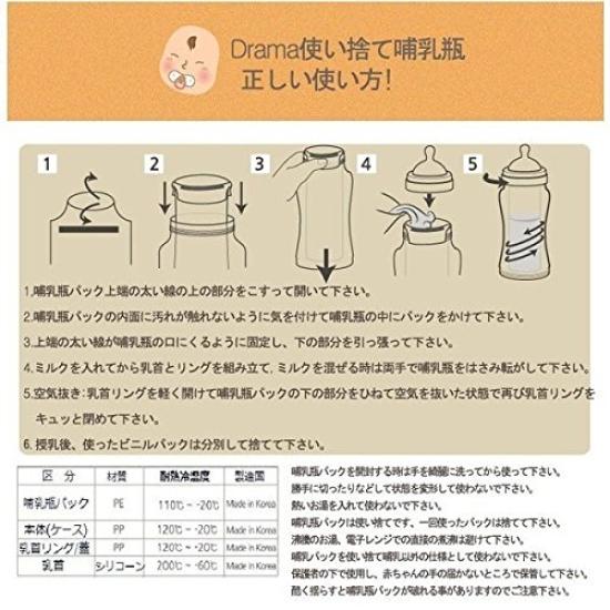 Одноразовая детская бутылочка и пакетик (10 кусочков) Официальный импорт драмы (DR2060 Синий) Бутылочка для кормления для путешествий, экстренных случаев и прогулок. Для жидкого молока.