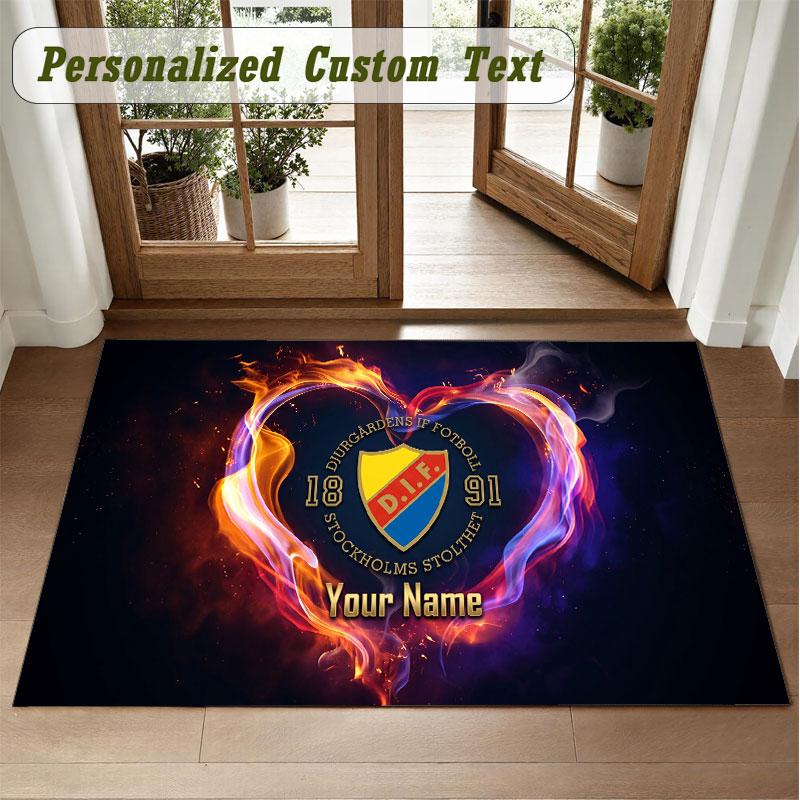 Crystal Velvet Square Rug Custom NameDjurgårdens IF Pattern Non Slip Home Floor Decor Rug