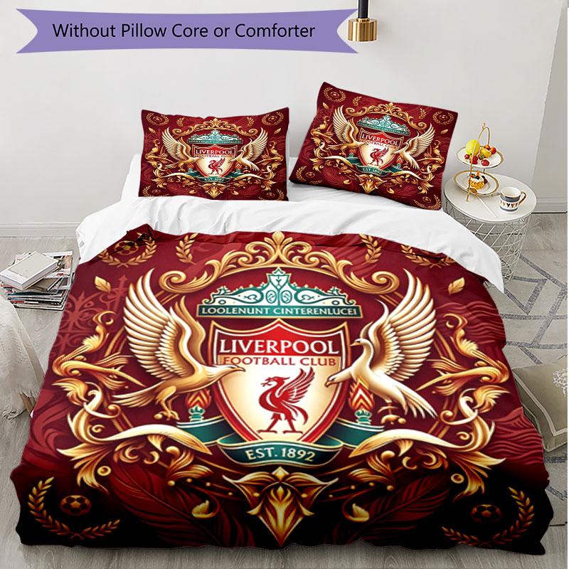 3pcs Duvet Cover Set (1*Duvet Cover + 2*Pillowcase, Without Core), Liverpool Football Club Print Soft All‑Season Bedding Set, Home Bedroom Decor Gift