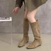 Высокие замшевые сапоги на скрытой платформе, осень-зима 2025, новая корейская версия, ретро, модные, нишевые, тонкие сапоги