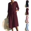 Women's Fashion Casual Button Pocket Cotton Linen Sleeve Solid Color Dress