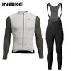 Зимняя велосипедная одежда INBIKE для мужчин Флисовые велосипедные комплекты Джерси с длинным рукавом и карманами Длинные велосипедные комбинезоны для шоссейных велосипедов