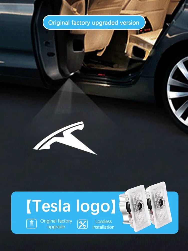 bfxhr7 Led Car Door Ghost Light Emblem Logo Laser Projector Welcome Lamps For Tesla Model 3 Model Y Model X Model S