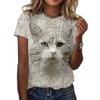 Animal Series Digital 3D Printed Men's Women's Short Sleeved T-shirt Cute Cat Round Neck Base Top