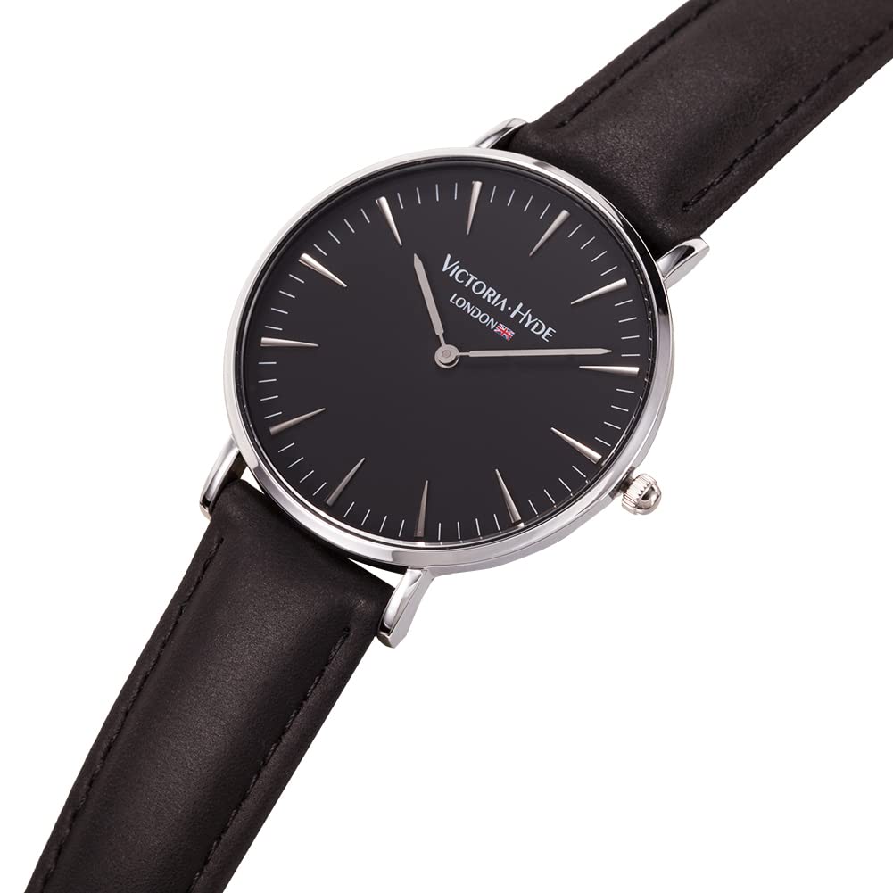 Часы VICTORIA HYDE Простые большие кварцевые часы с мягким ремешком и съемным водонепроницаемым ремешком унисекс популярный подарок для мужчин и женщин (Черный + серебристый)