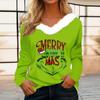 Женская футболка, рождественская рубашка с длинным рукавом, вечерние, рождественский флисовый воротник, топ с v-образным вырезом