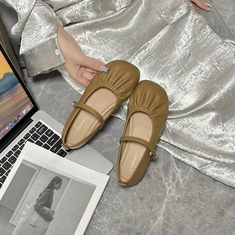 Модные Удобные и Элегантные Туфли Мэри Джейн с Круглым Носком для Женщин Лето 2025 Отпуск Быстрая Доставка Тренд 39 Однотонные Женские Балетки