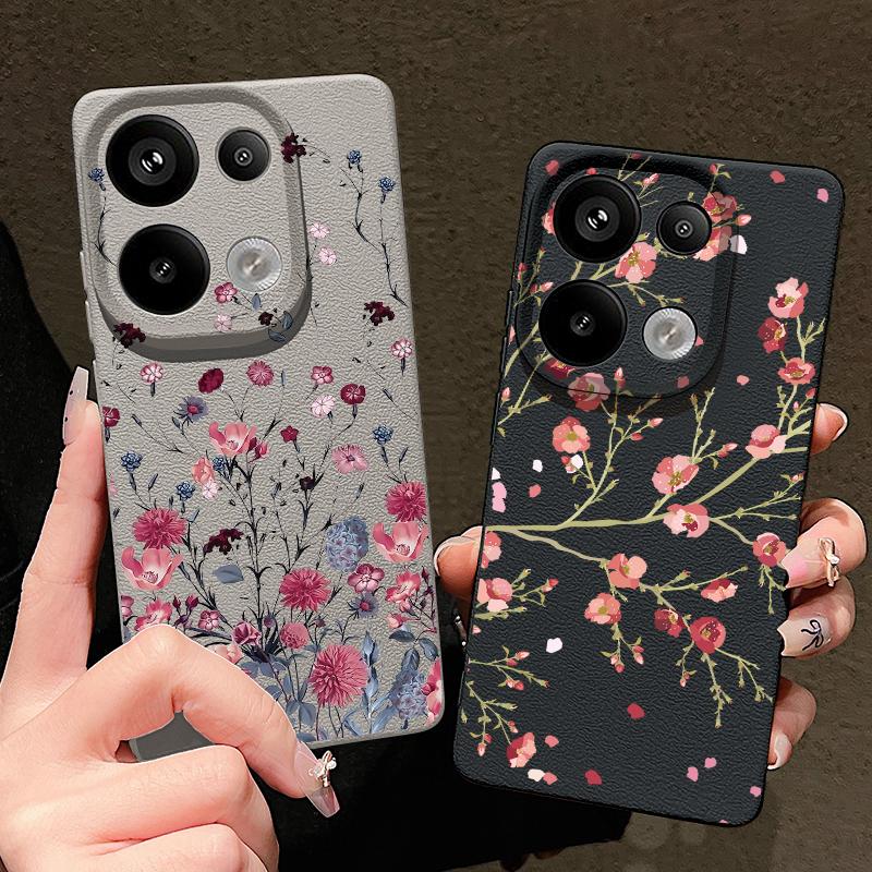 Красный цветочный принт TPU матовый кожаный текстурный чехол для Xiaomi 13T Poco X6 M6 Pro Redmi Note 14 Pro 13 12 11 10 Pro тонкий мягкий противоударный чехол для телефона