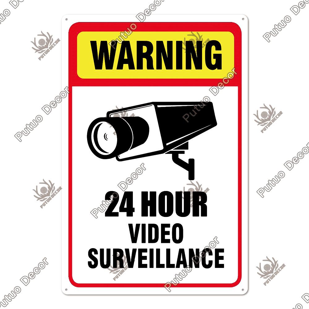 Putuo Decor No Trespassing Tin Signs Warning Plaque Metal Video Surveillance Wall Art Poster Plate Yard Iron Painting Stickers