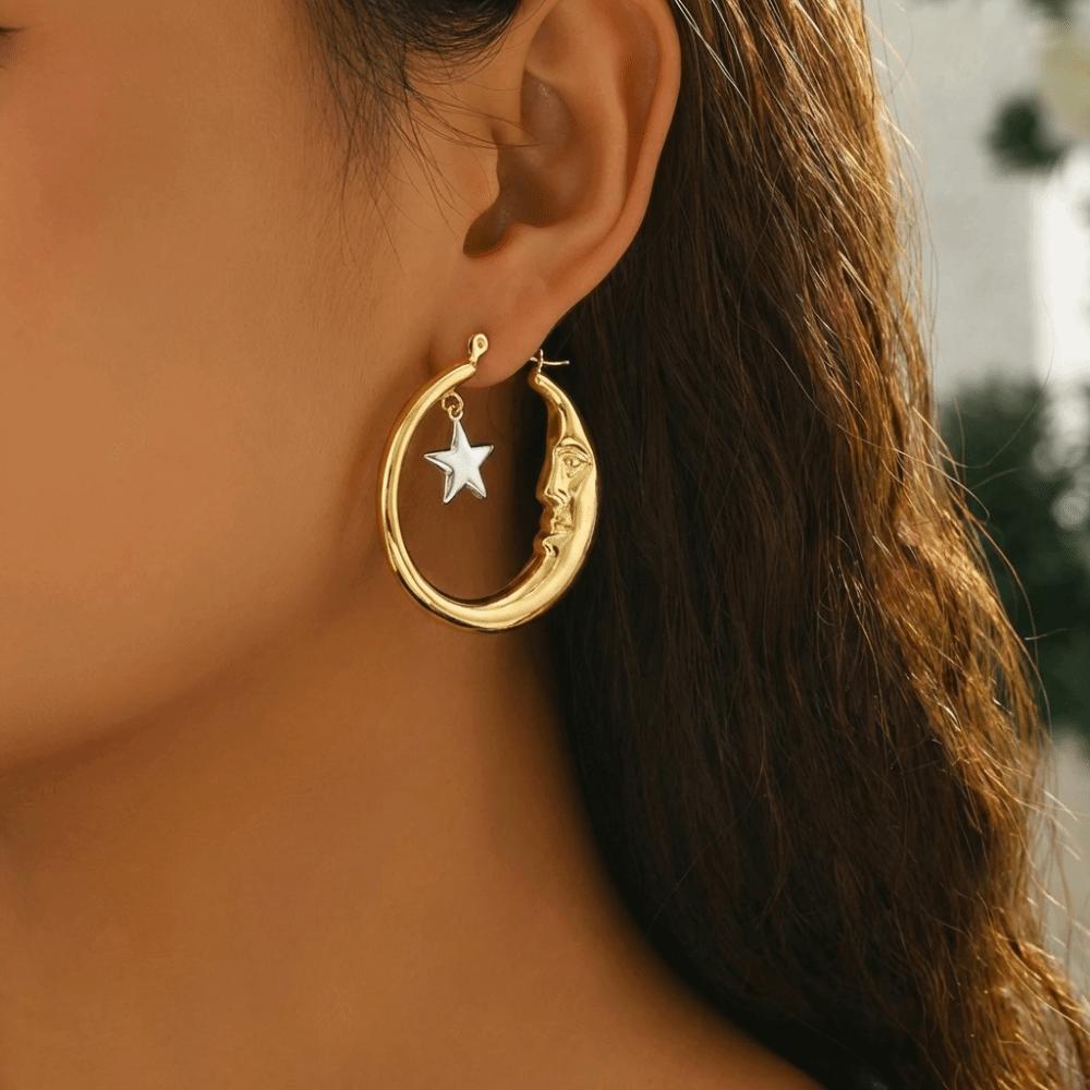 1 Pair Lightweight Moon and Star Earrings Retro Personalized Jewelry Hanging Earrings Jewelry Gifts
