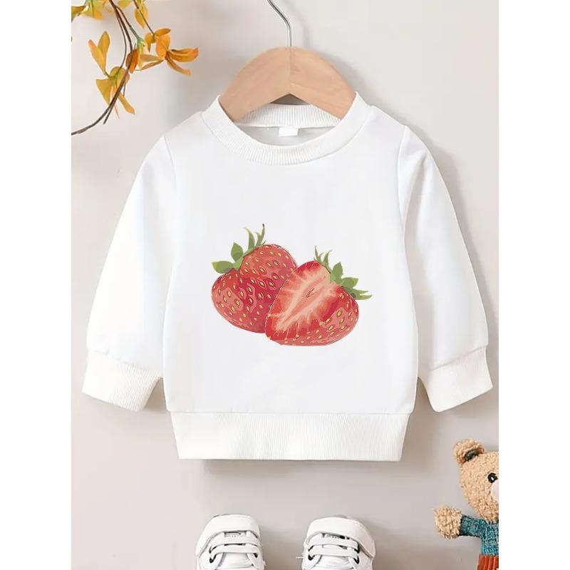 Kids Sweatshirt,A Lightweight And Comfortable Round-Neck Sweatshirt with a Strawberry Print , Suitable for Outdoor Activities ,Spring And Autumn