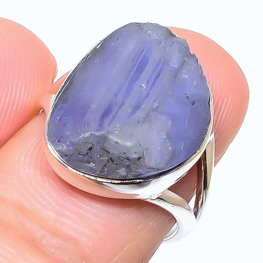 Natural Tanzanite Rough Gemstone 925 Solid Sterling Silver Jewelry Ring S.7 d0O72