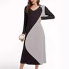 Весенне-осеннее женское платье Collision Splicing с V-образным вырезом и длинными рукавами Платье «Темперамент и элегантность»
