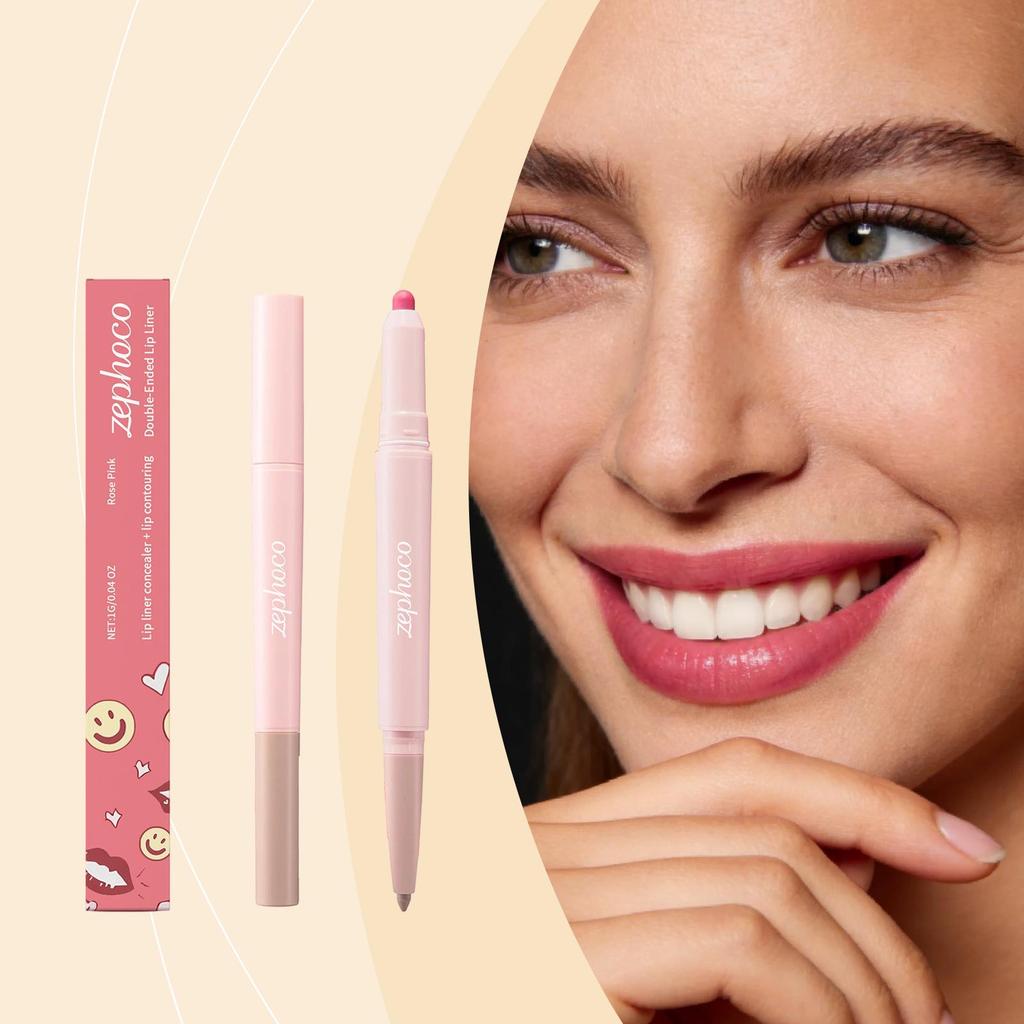Zephoco Rose Pink Double-Ended Lip Liner & Concealer Stick for Natural Makeup - Smooth, Girlish Pink Pencil