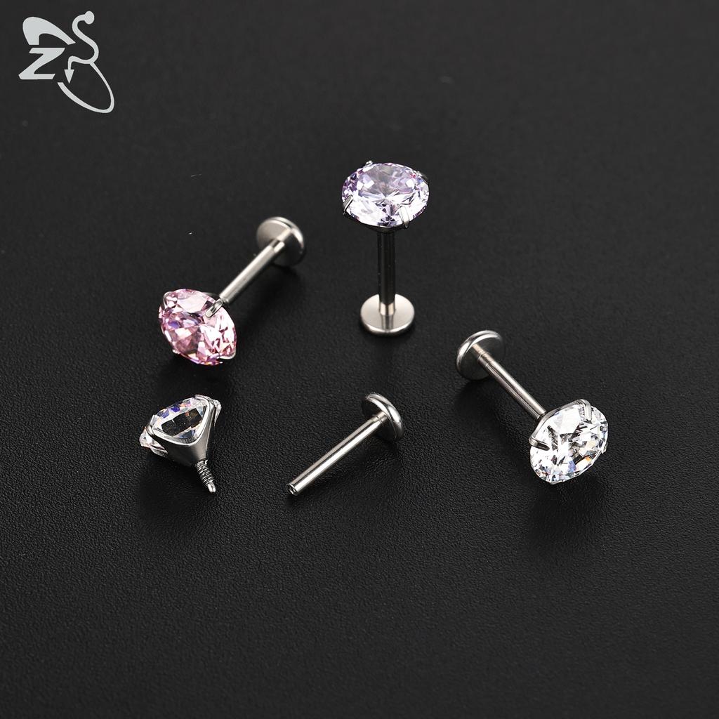ZS 2Pcs/lot 16G/18G Crystal Lip Labret Piercing G23 Titanium Lip Studs Cartilage Earring Guiding Needle Daith Helix Piecings
