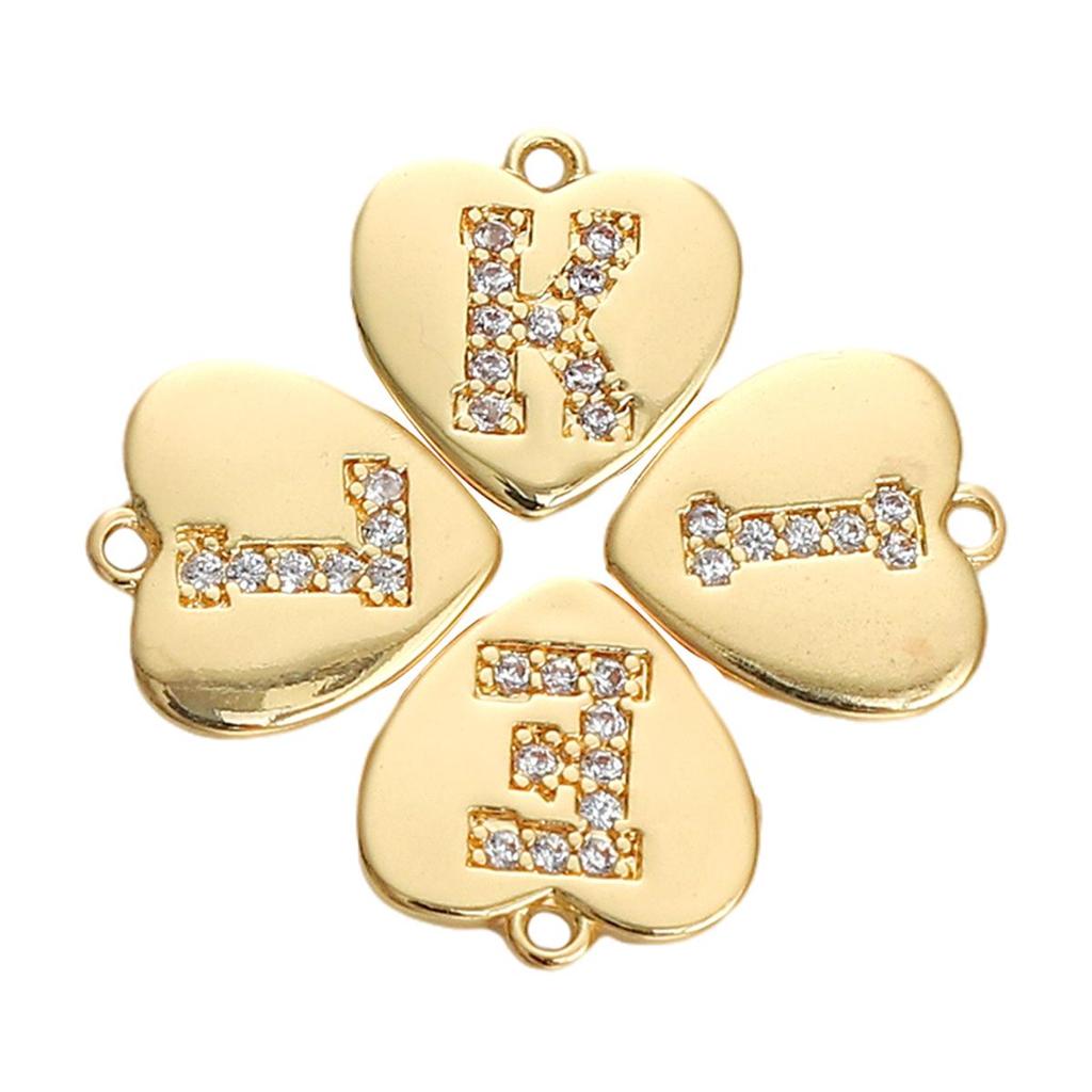 Copper Zirconium Inlaid Heart 26 Letter Pendant For DIY Jewelry Making Craft Accessories