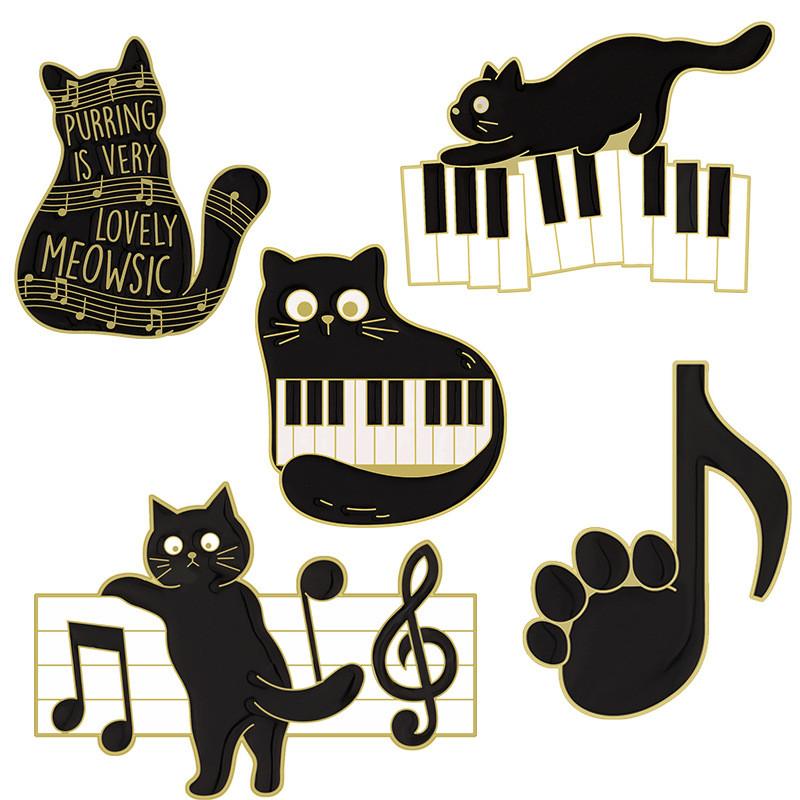 Adorable Cat Shaped Brooch Displaying Creative Cartoon Piano Notes With Unique Charm
