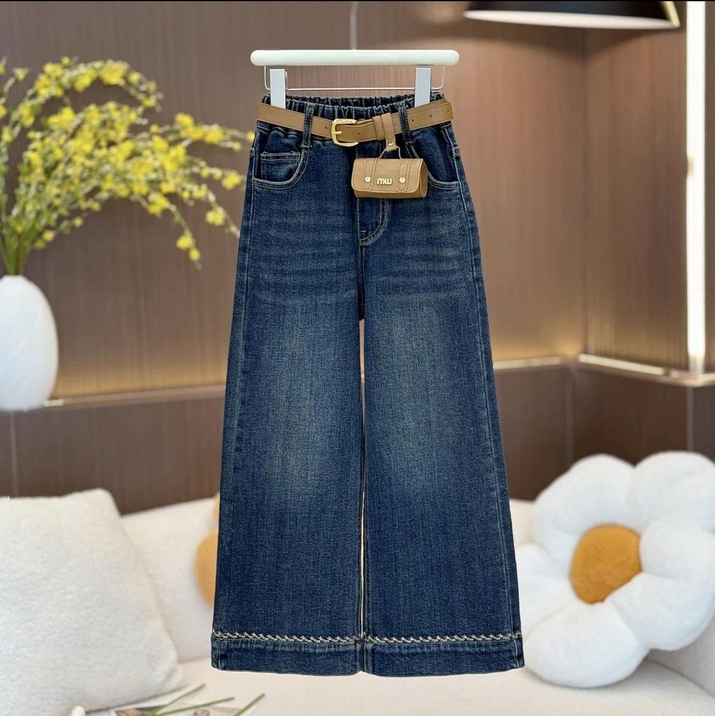 2025 Повседневные джинсы для девочек на весну/осень с широкими штанинами