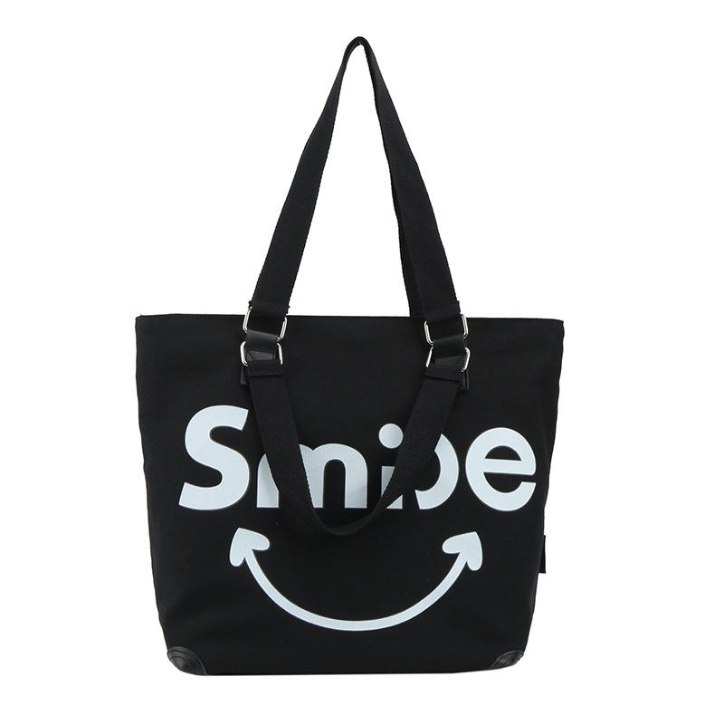 Большая вместительная холщовая большая сумка с буквами контрастного цвета, сумка на одно плечо с принтом улыбающегося лица и женская сумка через плечо