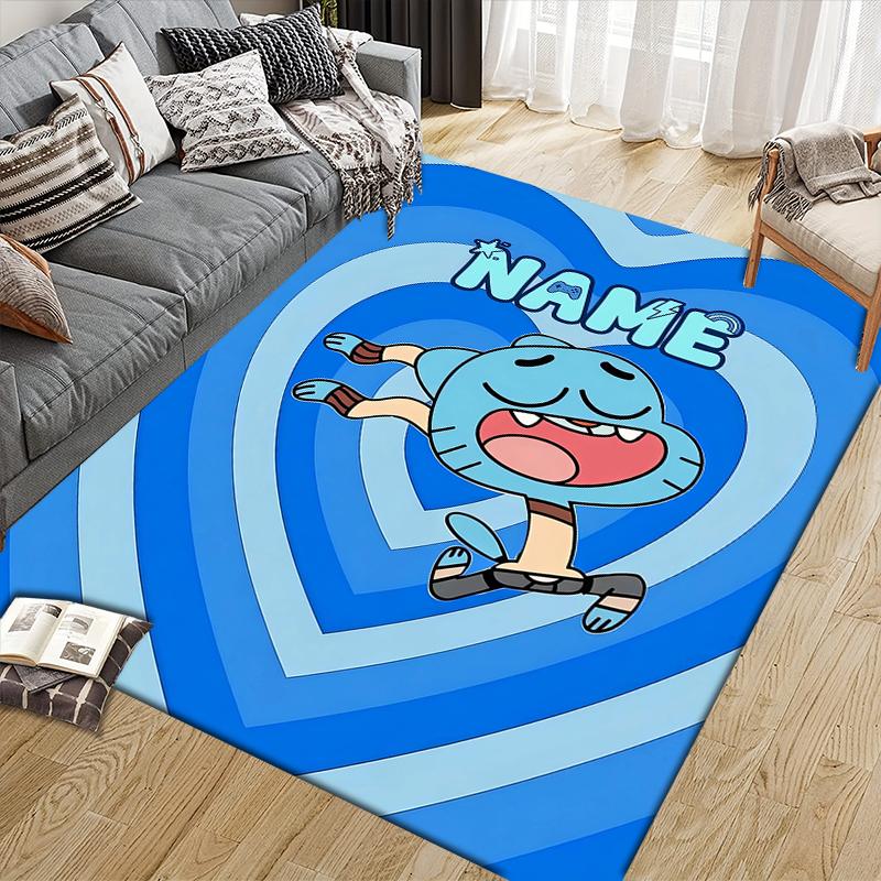 Custom Name,Gumball Home Sofa Decoration for Living Room & Bedroom, Non‑Slip Play Flannel Floor Mat for Game Room