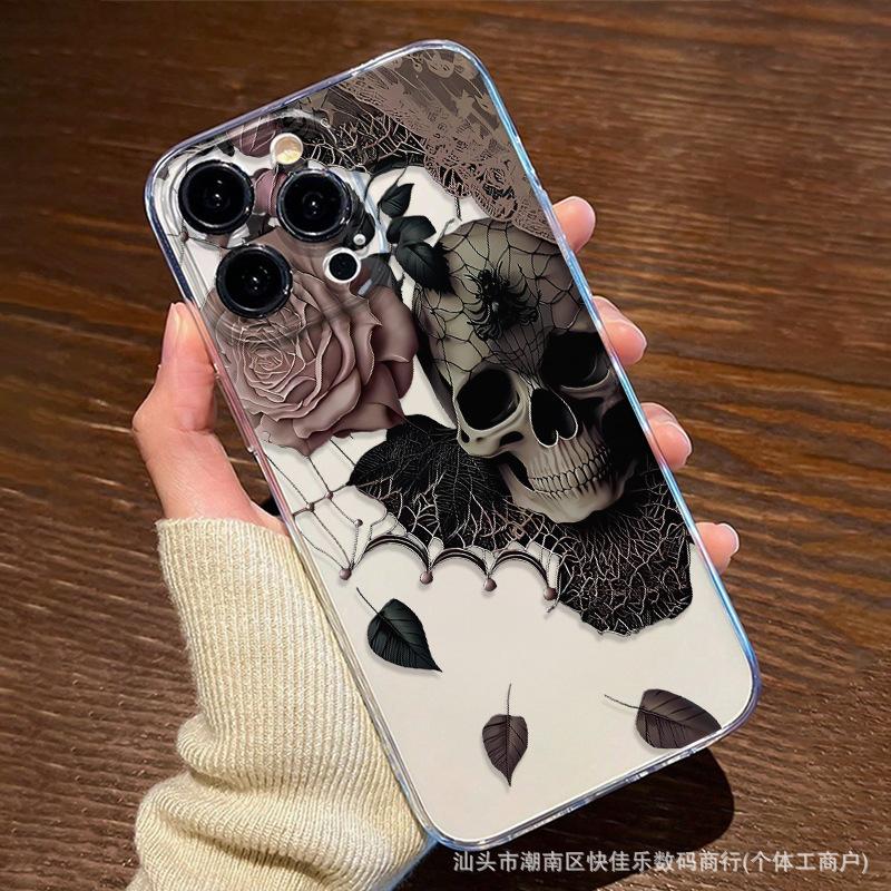 Чехол для мобильного телефона iPhone 15 Pro с рисунком «Череп, привидение, яблоко» подделка 14/13/12/11 прозрачный мягкий чехол