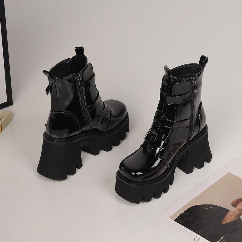 Женские короткие ботильоны на высоком каблуке, новые водонепроницаемые ботильоны на толстом каблуке, большого размера, на толстой подошве, в римском стиле, осень-зима