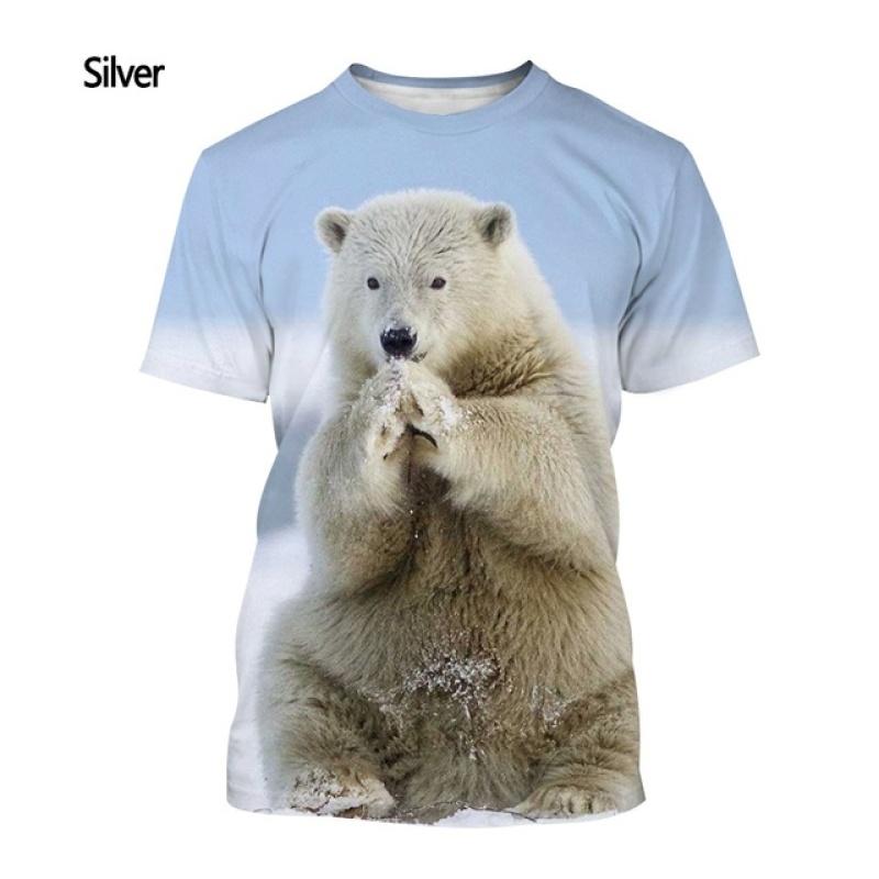 Men's and Women's Summer Casual Short-sleeved T-shirt New Fashion Polar Bear 3d Printing T-shirt