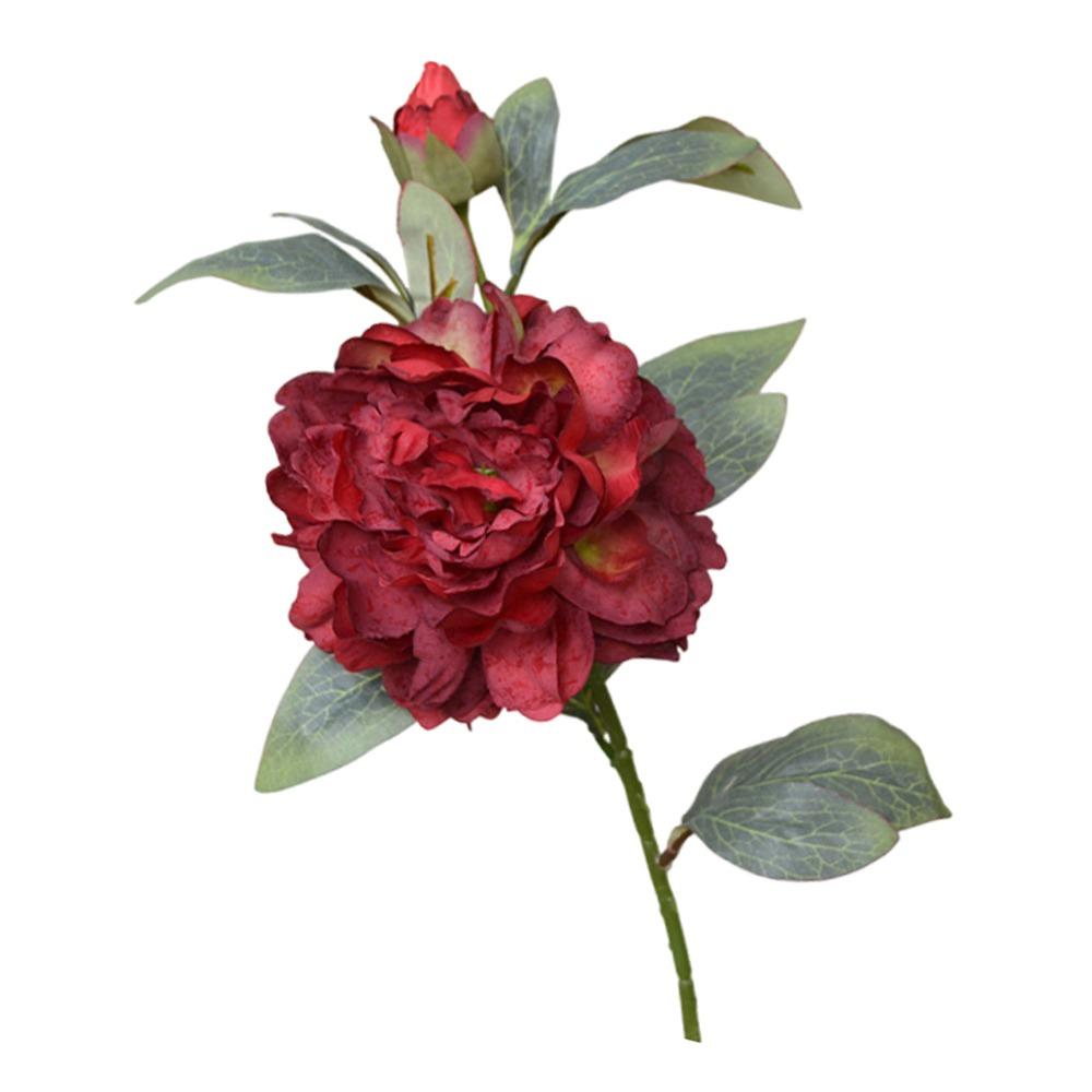 Silk Petals Simulation Peony Flower Green Lieaves Faux Flower Peony Artificial Flower Gift