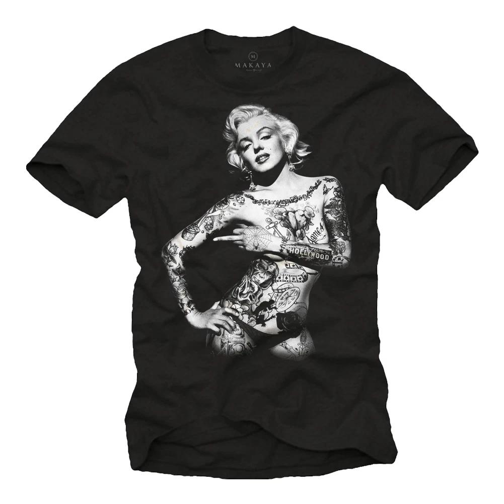 SEXY TATTOO MARILYN MEN T shirt WITH MONROE - SHORT SLEEVE MIDDLE FINGER TEE