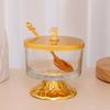 Golden Glass Seasoning Jar with Lid Metal Candy Box Kitchen Salt Sugar Jar Soy Sauce Vinegar Bottle Room Decor Fruit Snack Box