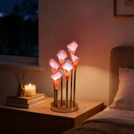 Ночник Калла Искусственные Цветы Настольная Лампа Мягкий Теплый Свет Светодиодный Ночник Энергосберегающий Безопасный Касание Расслабляющий Световой Режим для Декора Спальни
