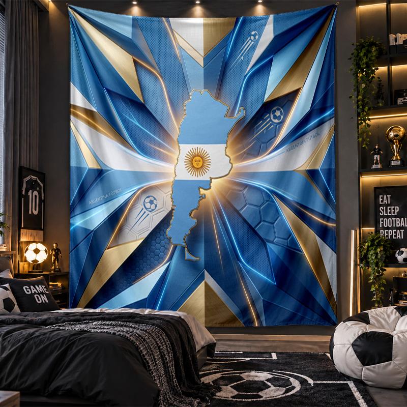 Wall Hanging Tapestry Argentina Football Print Cloth for Living Room Bedroom Home Decor