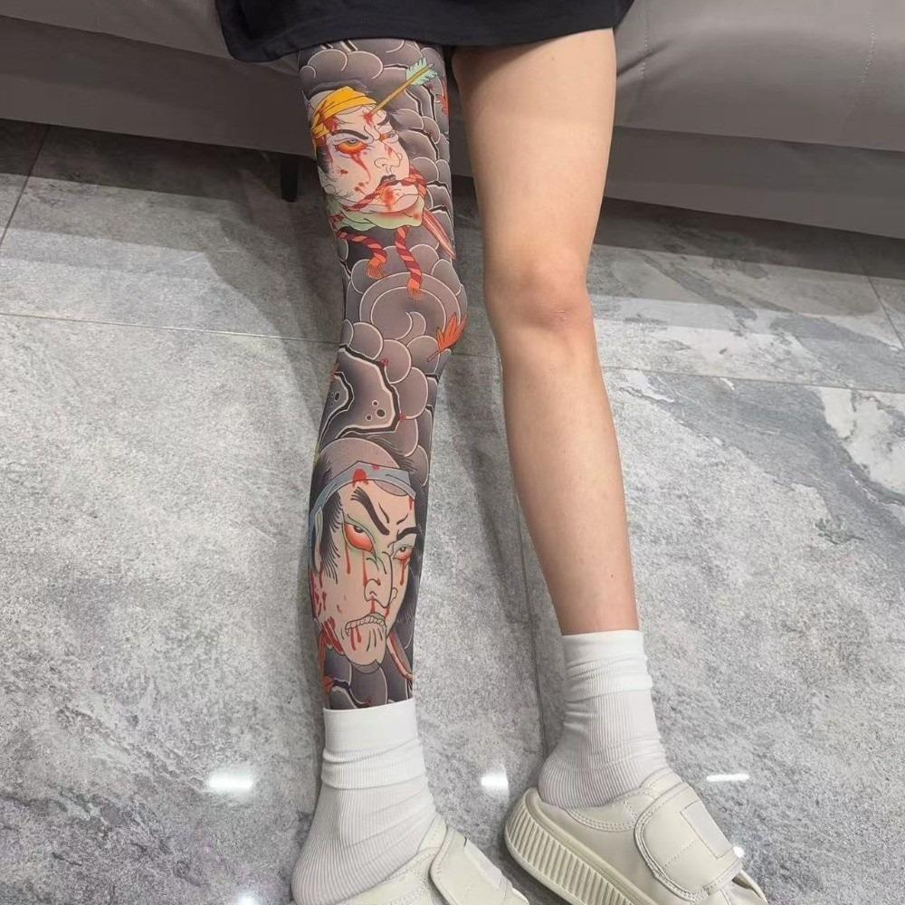 1pc Breathable Tattoo Socks Elastic Full Leg Socking Snake Men Sun-proof Socks Sports