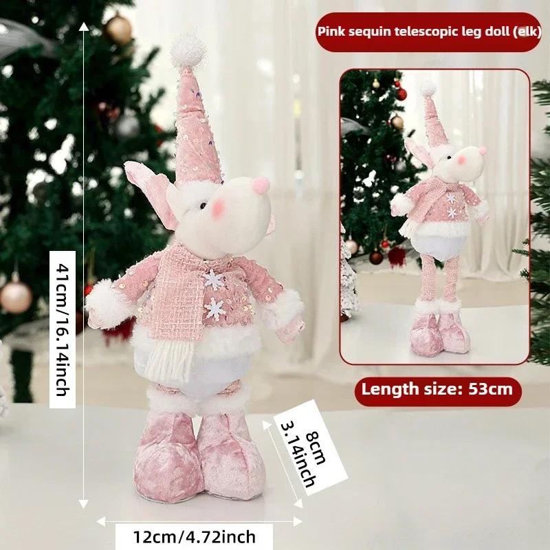 Pink Sequin Poseable Doll Christmas Snowman Santa Reindeer Winter Window Decoration Plush Hat Scarf Indoor Holiday Decor