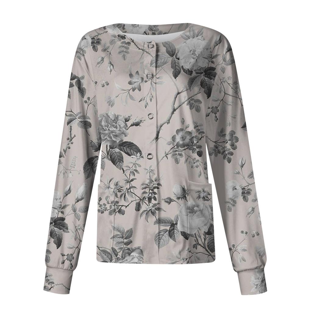 Женский повседневный однобортный однобортный защитная одежда с длинными рукавами и цветочным принтом, кардиган, топ