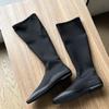 Модные черные сапоги с плоским квадратным носком и внутренней частью, эластичные сапоги для женщин, модные тонкие сапоги из эластичной ткани до колена, зимняя теплая удобная обувь 2025 года