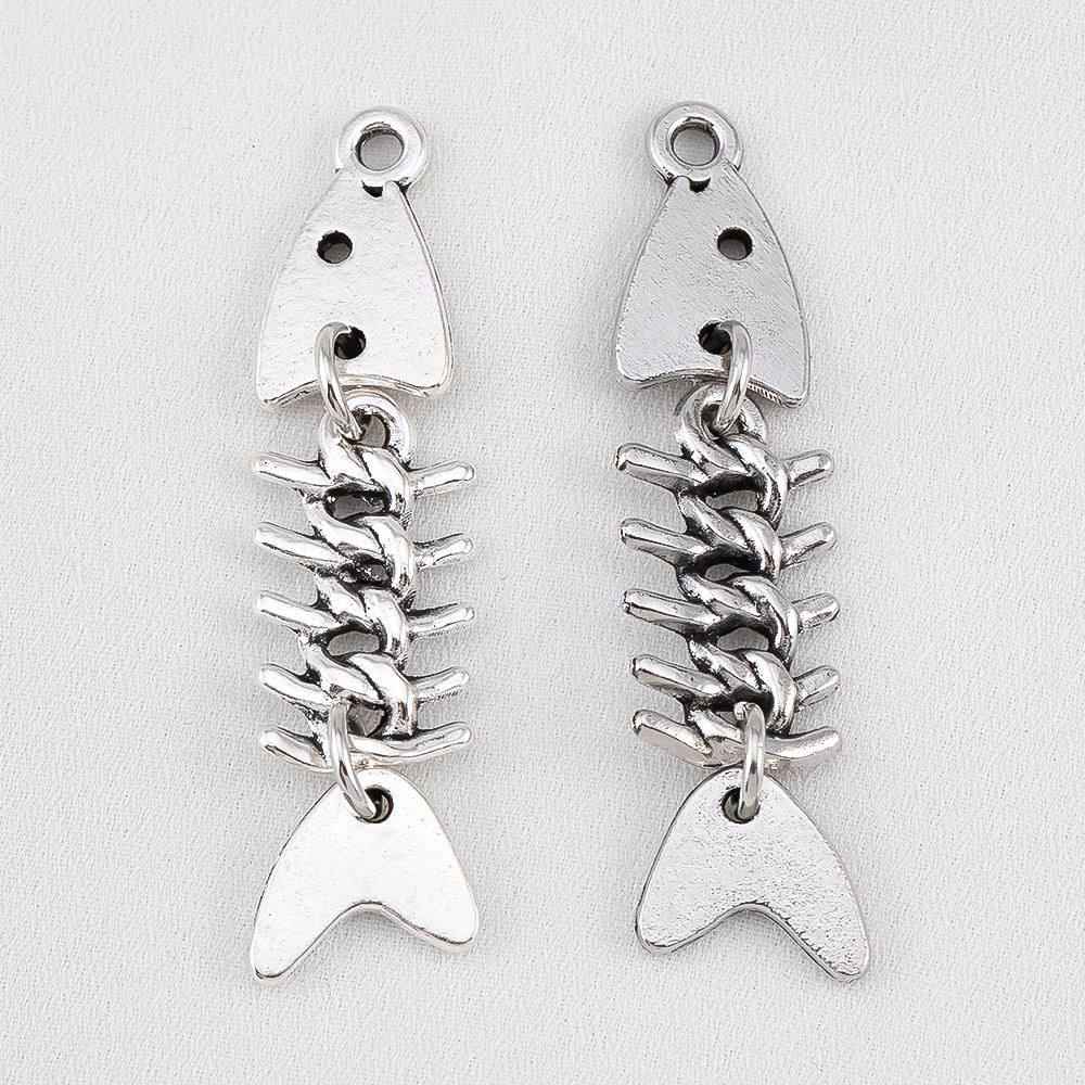 10pcs 30pcs Silver Color 50x11.5mm 3D Fishbone Charms Fish Pendant Fit DIY Handmade Metal Punk Jewelry Making Finding Supplies