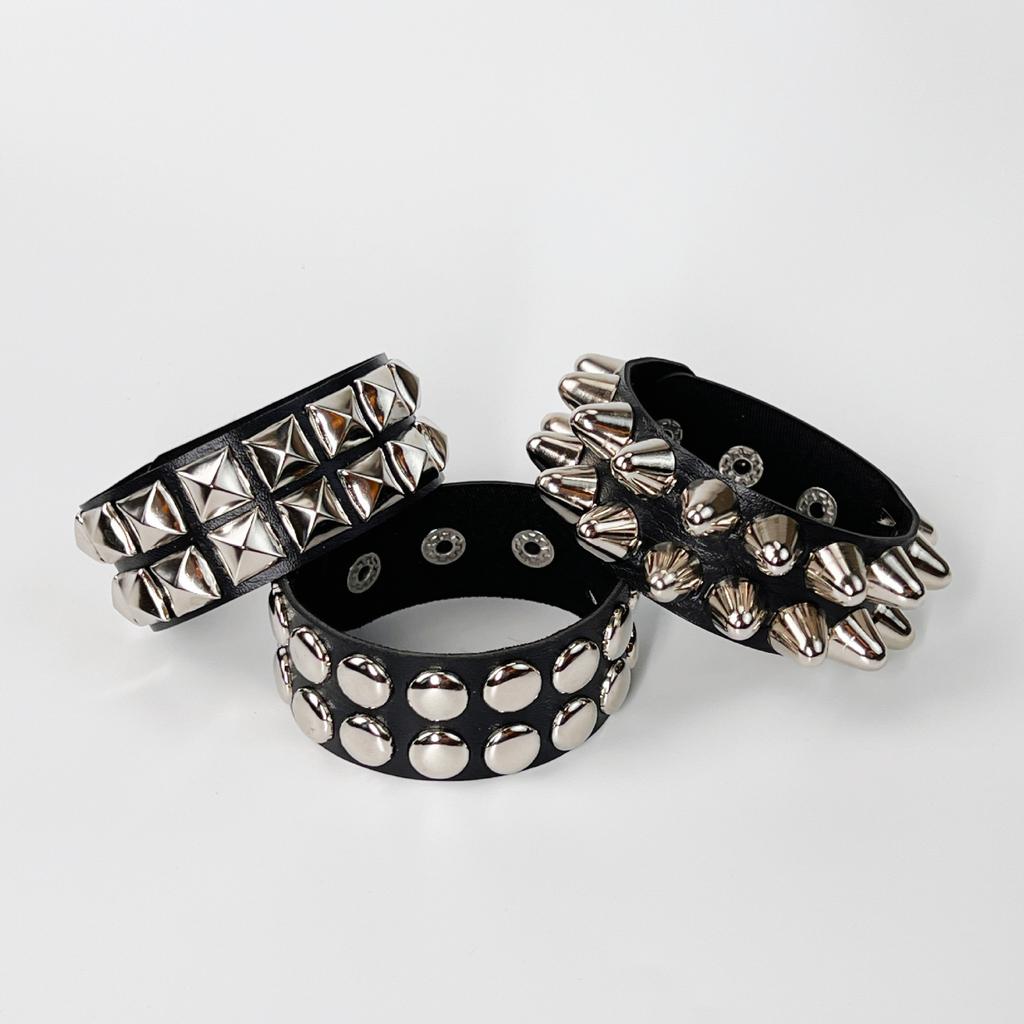 Yupsk Square Wide Punk Chunky Rivet Leather Bangle Rock Rows Nails Wristband Adjustable Size Jewelry Bracelets & Bangle